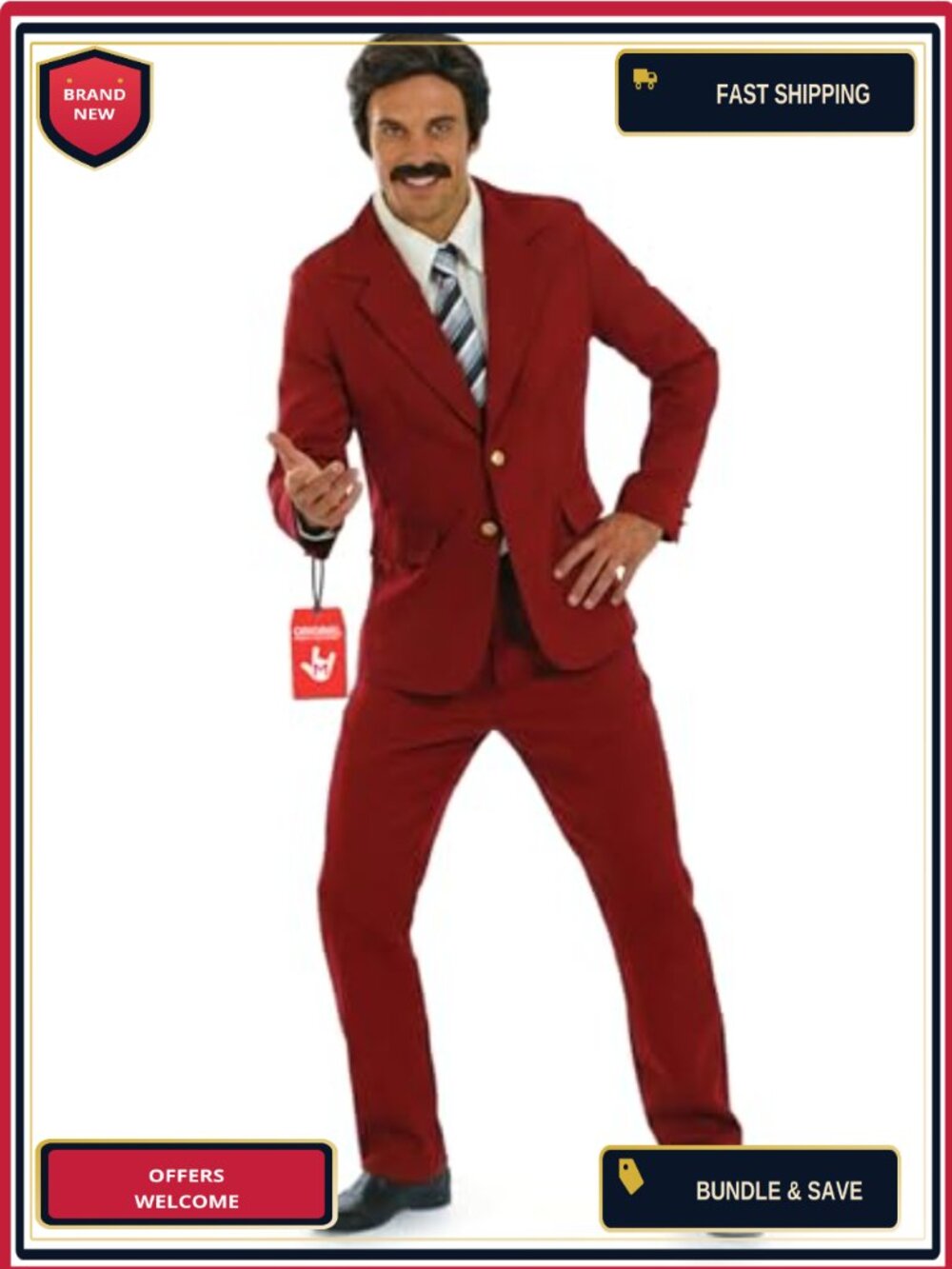 Retro News Anchor Costume Men 70s Suit Jacket Pants Tie